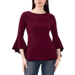 Sam & Jess Maroon Wine Contrast Trim Round Hem Bell Sleeve Blouse Top Small NWT